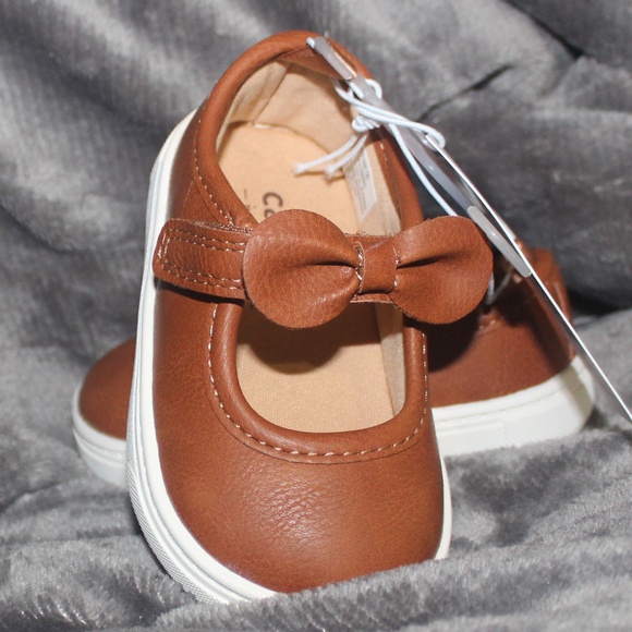 Brand NWT Carter's Brown Dress Shoes with bow & velcro strap for girls in Sz(4) - Picture 4 of 7